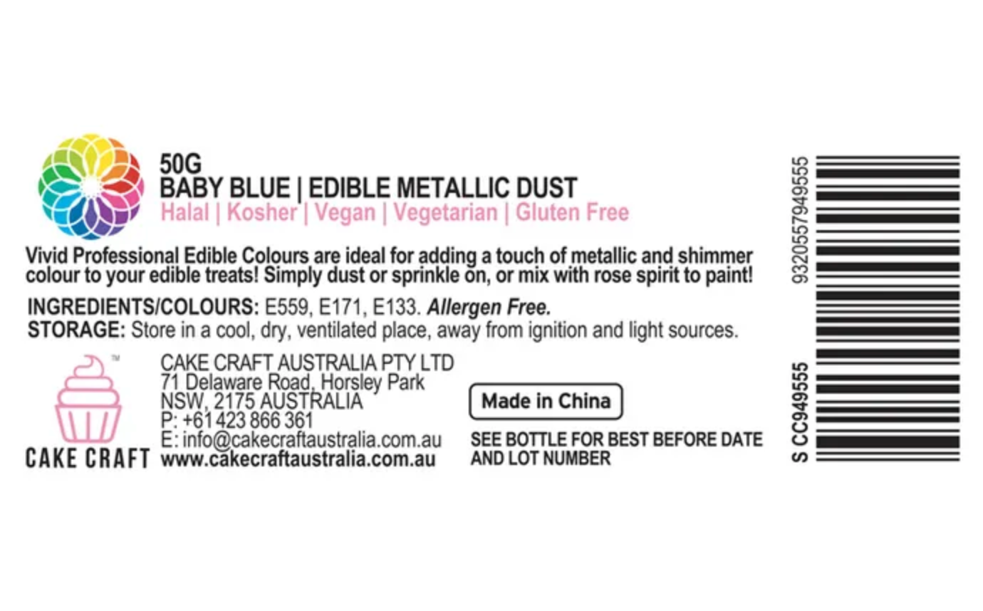 Vivid Edible Metallic Dust Baby Blue 50g | BB 04/26