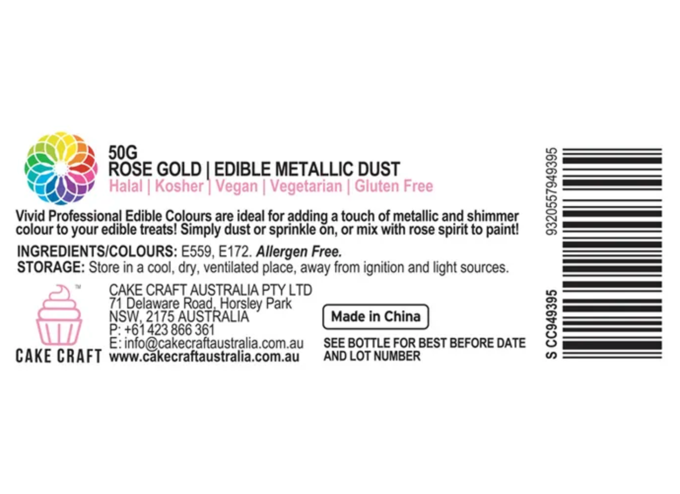 Vivid Edible Metallic Dust Rose Gold 50g