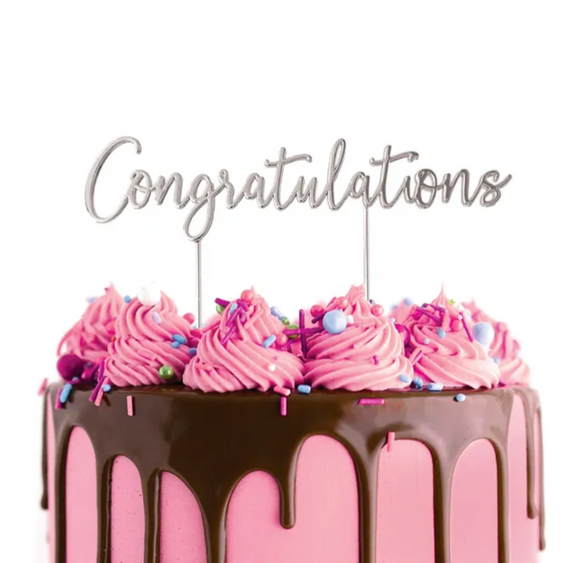 Cake Craft Congratulations Metal Cake Topper Silver