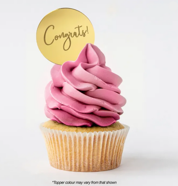 Cake Craft Congrats Round Gold Mirror Topper 5cm