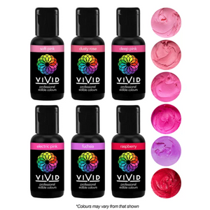 Vivid Pink Passion 6 Pack Gel Food Colours 6 x 21g (Soft Pink, Dusty Rose, Deep Pink, Electric Pink, Fuchsia, Raspberry)
