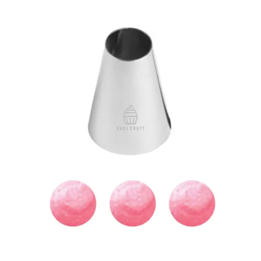 Cake Craft Stainless Steel Large #2A Round Piping Tip beside examples of piping pattern