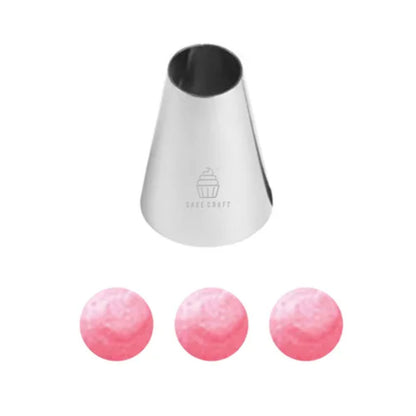 Cake Craft Stainless Steel Large #2A Round Piping Tip beside examples of piping pattern