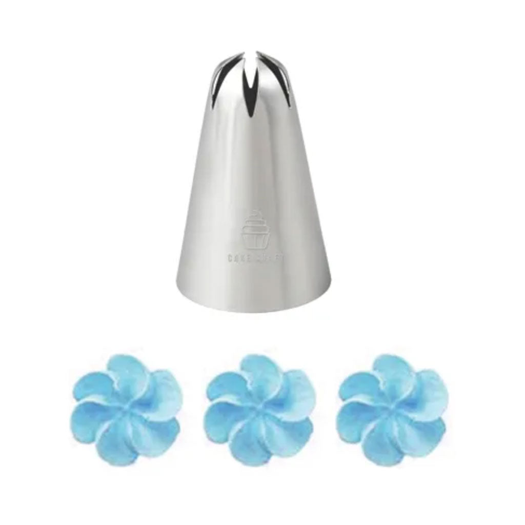 Cake Craft #2D Large Closed Star Piping Tip Beside Examples of Blue Piping Pattern