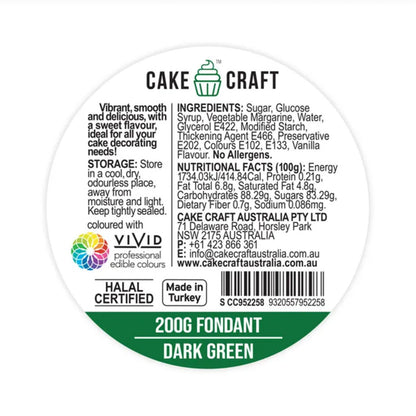 cake craft dark green fondant label information
