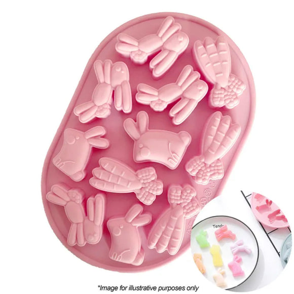 Cake Craft Pink Easter Bunny & Carrots Silicone Mould