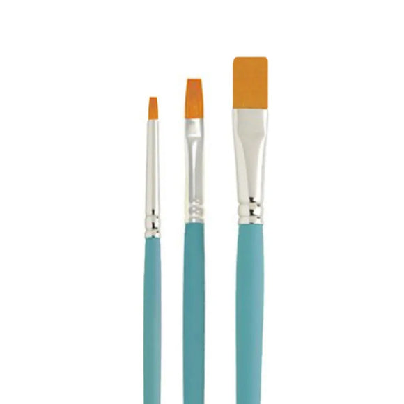 3 piece nylon flat brush set with blue handles