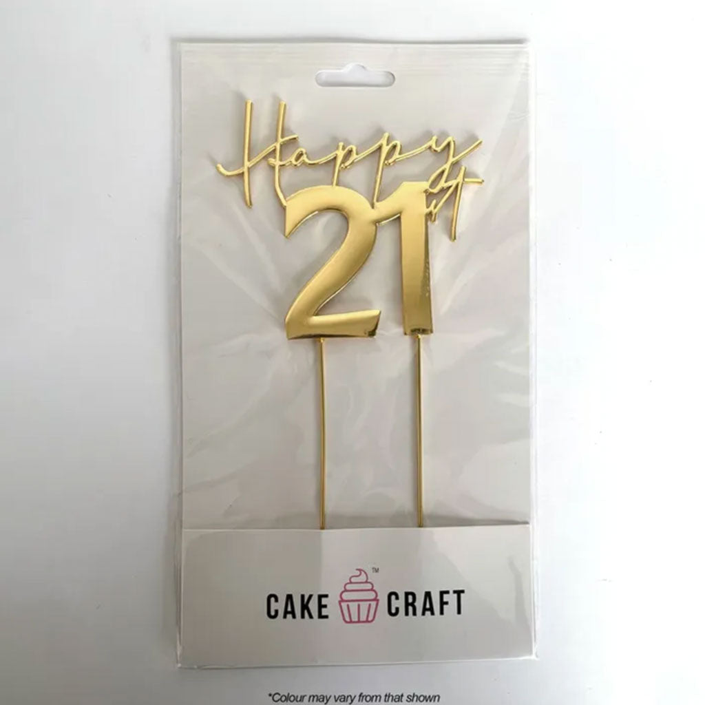 Cake Craft Happy 21st Metal Cake Topper in packaging