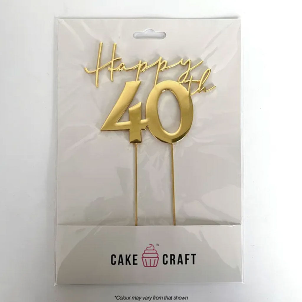 Cake Craft Happy 40th Metal Cake Topper in packaging