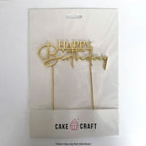 Cake Craft Happy Birthday Style #2 Gold Metal Cake Topper in packaging