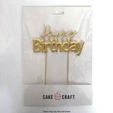 Cake Craft Happy Birthday Style #1 Gold Metal Cake Topper in packaging
