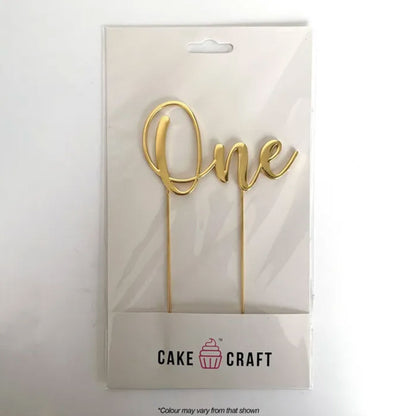 Cake Craft One Gold Metal Cake Topper in packaging