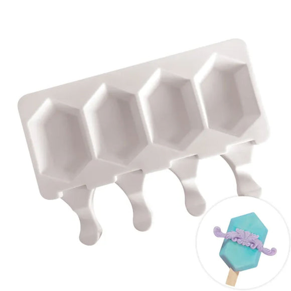 Cake Craft Hexagonal Ice Cream Silicone Popsicle Mould with blue and purple cake pop 