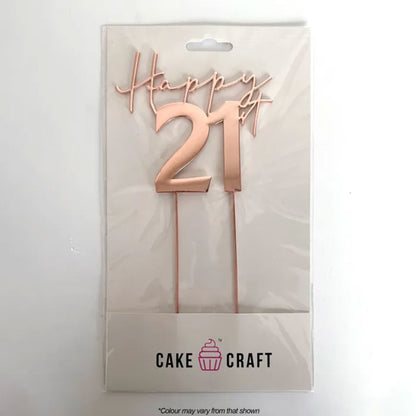 Cake Craft Happy 21st Metal Cake Topper in packaging