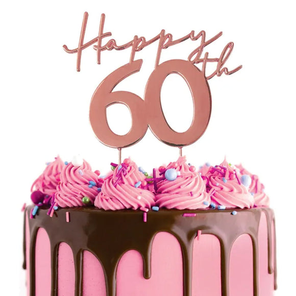 Cake Craft Metal Cake Topper Happy 60th Rose Gold