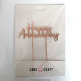 Cake Craft Happy Anniversary Rose Gold Metal Cake Topper in Hangsell packaging