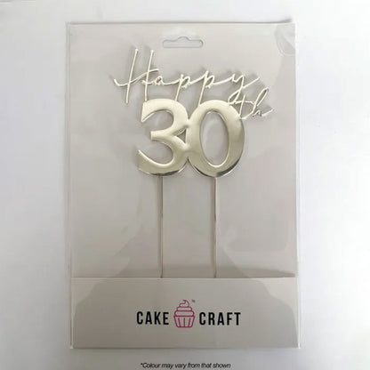 Cake Craft Metal Cake Topper Happy 30th Silver