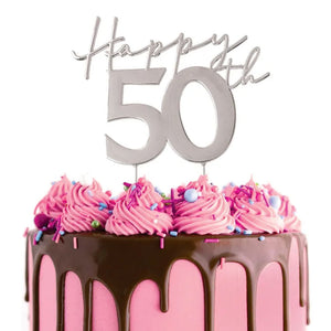 Cake Craft Metal Cake Topper Happy 50th Silver