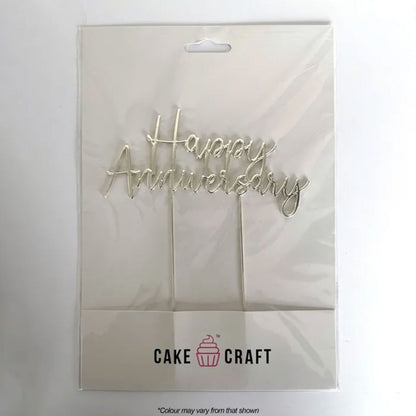 Cake Craft Happy Anniversary Silver Metal Cake Topper in Hangsell packaging
