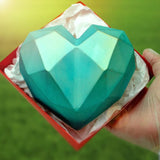 turquoise painted chocolate large geo heart in red gift box 