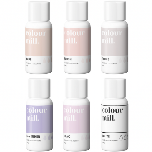 Colour Mill Nude 6 Pack Oil Based Food Colouring 6 x 20ml (Nude, Blush, Taupe, Lavender, Lilac, White)