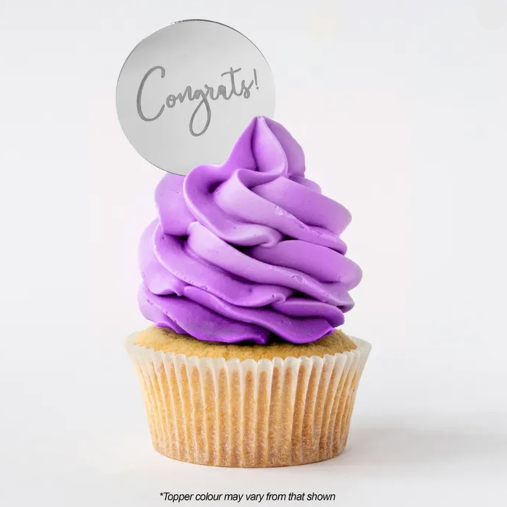 Cake Craft Round Silver Congrats Mirror Topper 5cm