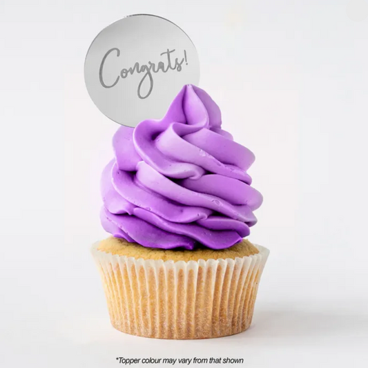 Cake Craft Round Silver Congrats Mirror Topper 5cm