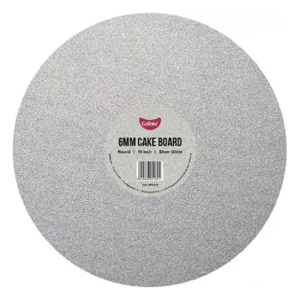Cake Board Round Glitter Silver 10 Inch | 6mm Thick Masonite