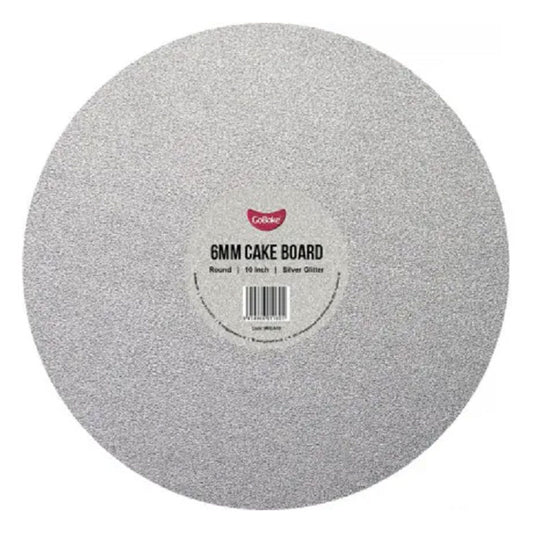 Cake Board Round Glitter Silver 10 Inch | 6mm Thick Masonite