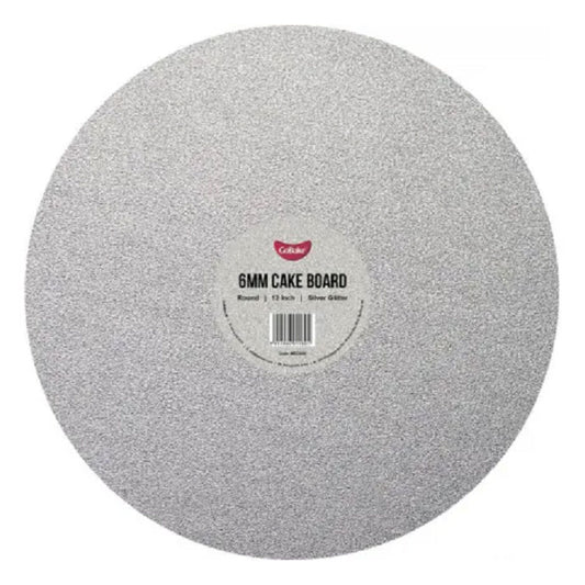 Cake Board Round Glitter Silver 12 Inch | 6mm Thick Masonite