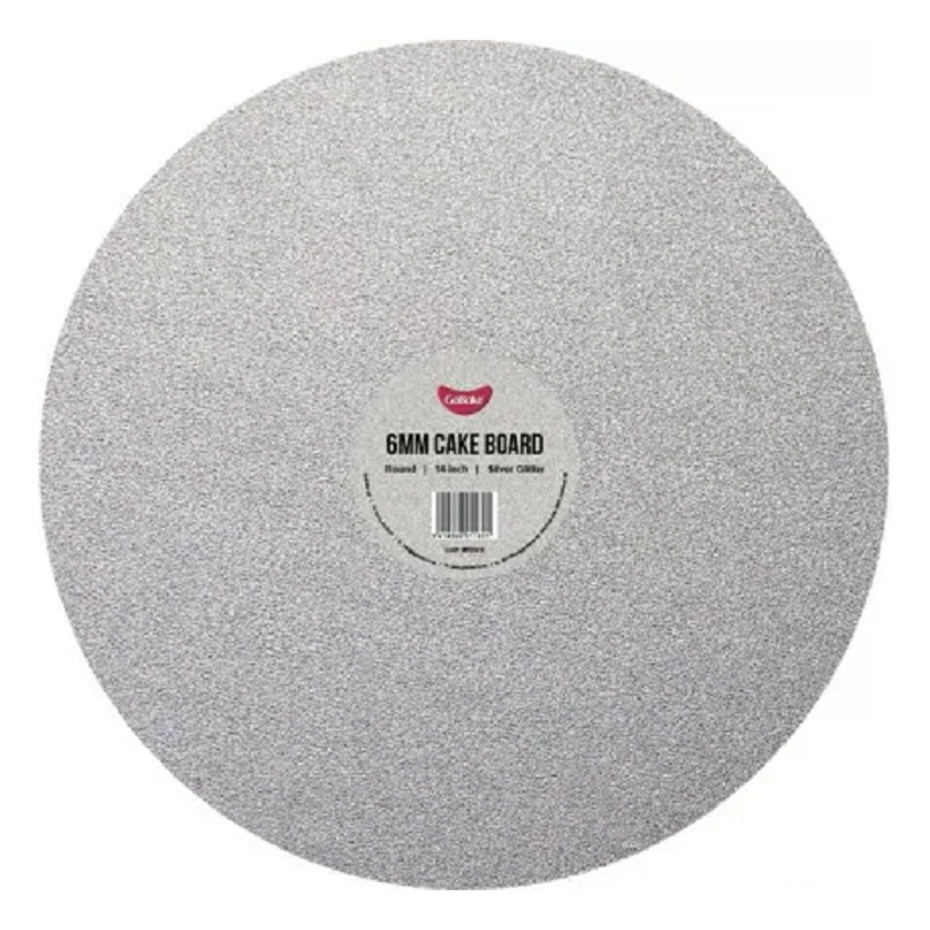 Cake Board Round Glitter Silver 14 Inch | 6mm Thick Masonite