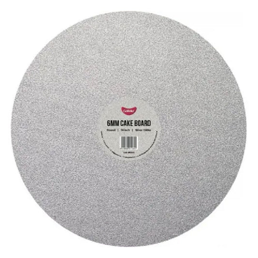 Cake Board Round Glitter Silver 14 Inch | 6mm Thick Masonite