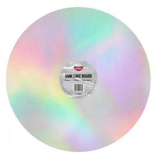 Cake Board Round Mirror Silver 14 Inch | 6mm Thick Masonite