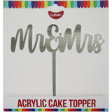 GoBake Silver Mr & Mrs Acrylic Cake Topper in Hangsell packaging