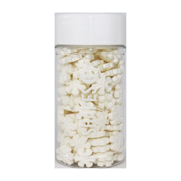 gobake white pearl snowflake shaped sprinkles in easy to use jar