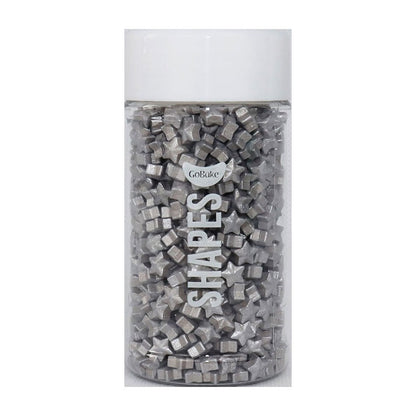 gobake silver star shaped sprinkles in an easy to use jar