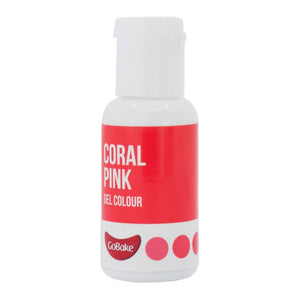 GoBake Coral Pink Gel Food Colour 21g in white easy to use drop bottle