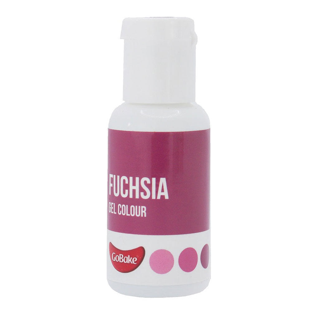 GoBake Fuchsia Pink Gel Food Colour 21g in white easy to use drop bottle