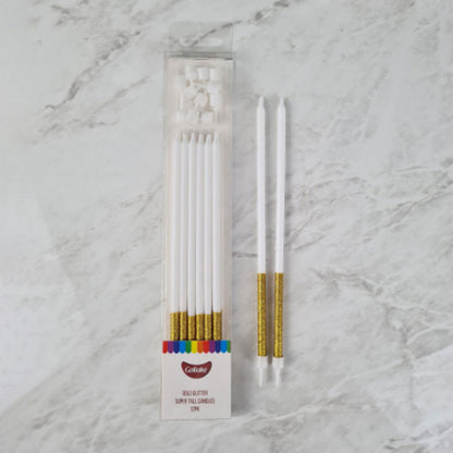 GoBake Candles Super Tall 18cm Glitter Gold 12/Pack