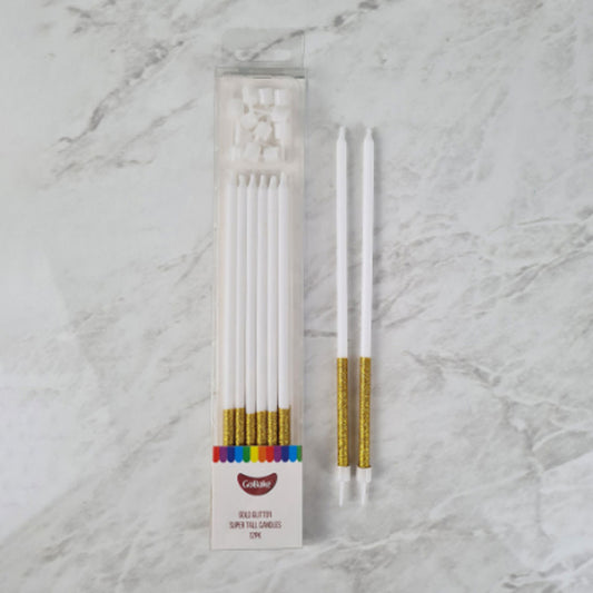 GoBake Candles Super Tall 18cm Glitter Gold 12/Pack