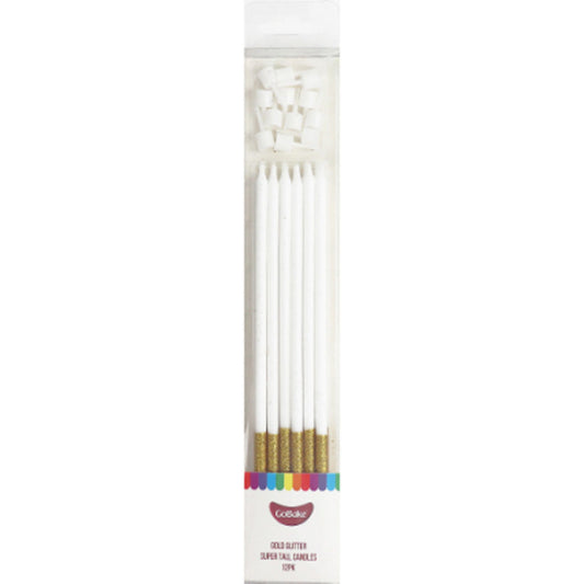 GoBake Candles Super Tall 18cm Glitter Gold 12/Pack