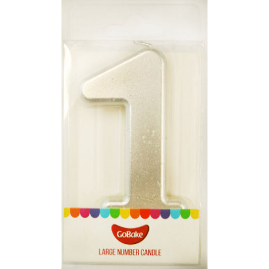 GoBake Large Metallic Number Candles #1 - Silver