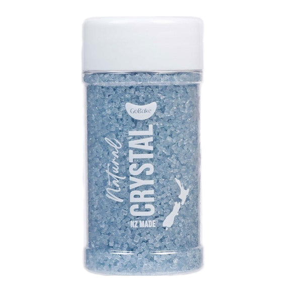 gobake natural sugars crystal blue in clear jar with white lid
