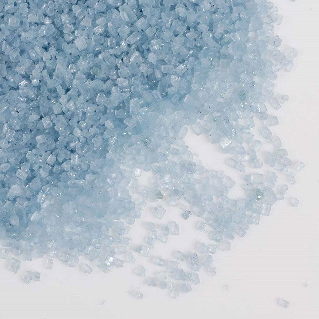 gobake natural crystal blue sugar sprinkles spread out on white background