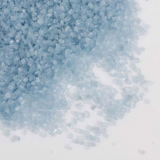 gobake natural crystal blue sugar sprinkles spread out on white background