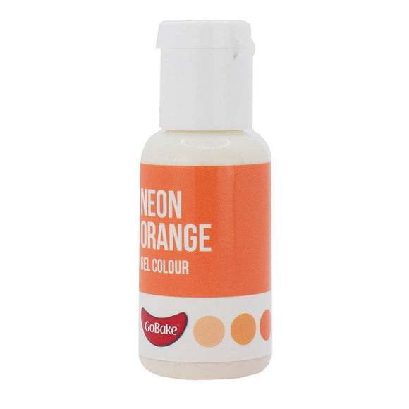 GoBake Neon Orange Gel Food Colour 21g in white easy to use drop bottle