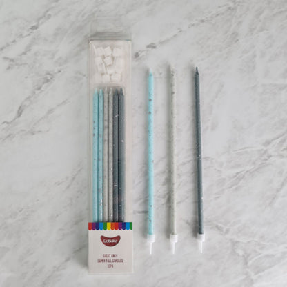 GoBake Candles Super Tall 18cm Ombre Cadet Grey 12/Pack