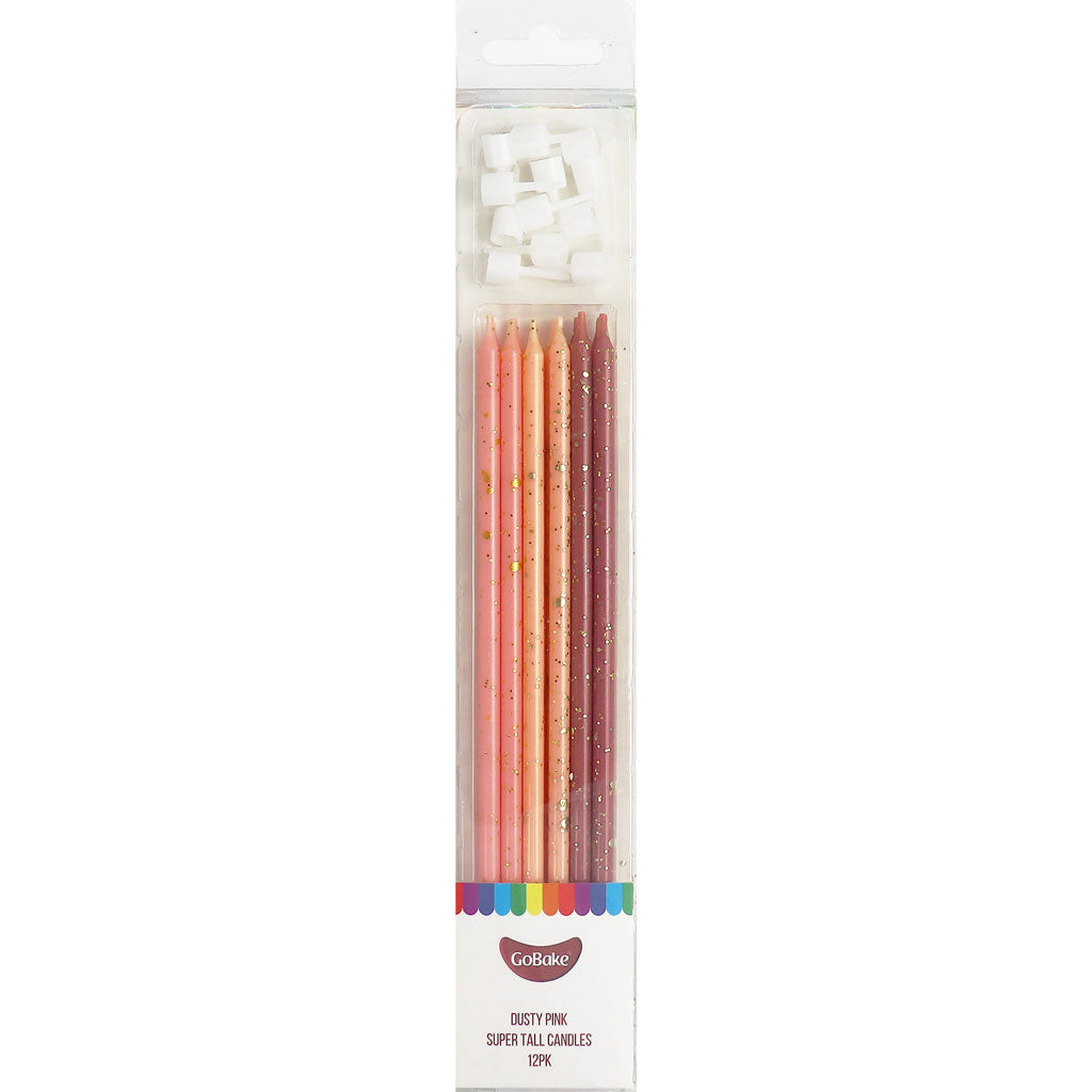 GoBake Candles Super Tall 18cm Ombre Dusty Pink 12/Pack