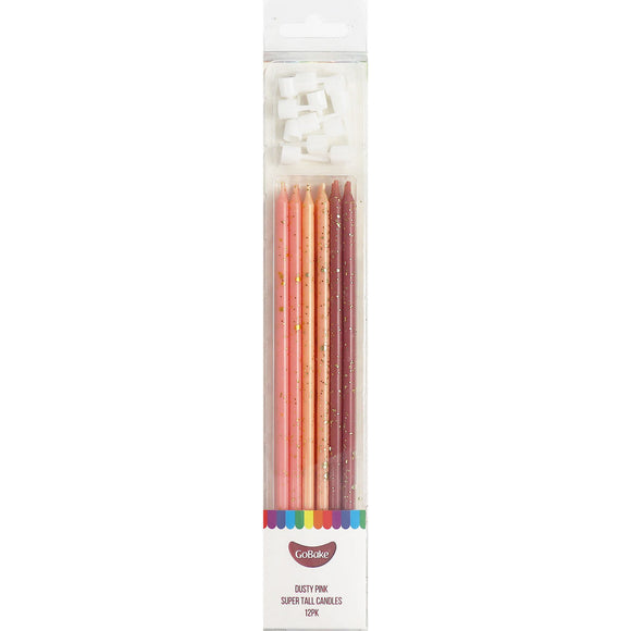 GoBake Candles Super Tall 18cm Ombre Dusty Pink 12/Pack