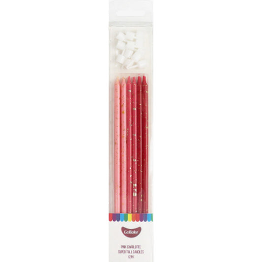 GoBake Candles Super Tall 18cm Ombre Pink Charlotte 12/Pack